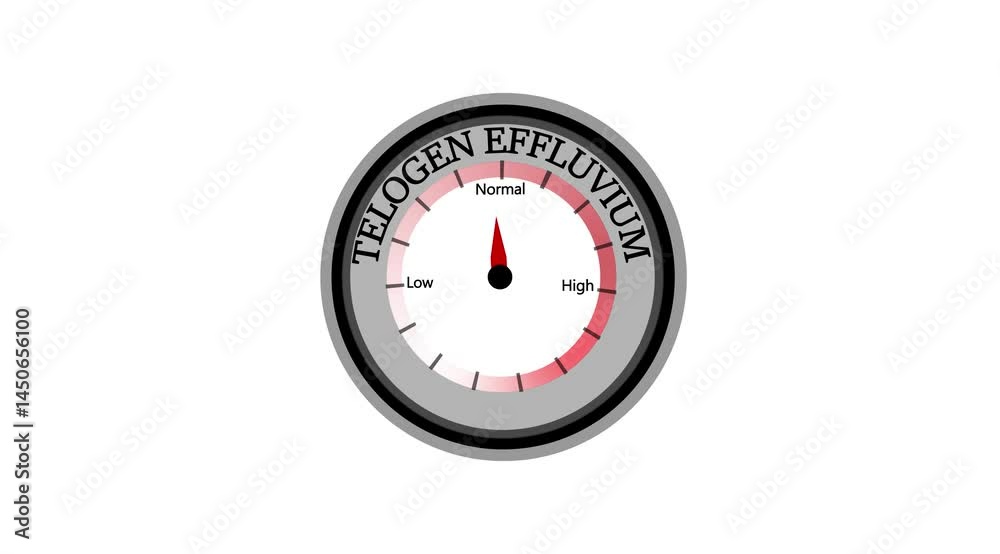 Telogen effluvium text or word shown with a barometer or tachometer-style gauge, representing varying levels of artery blockage and heart function severitys Telogen effluvium text or word shown with a barometer or tachometer-style gauge, representing varying levels of artery blockage and heart function severitys