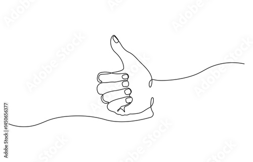 One continuous line drawing of like hand showing thumb up, Continuous line drawing of like icon. Thumb up in one line drawing, Vector illustration.