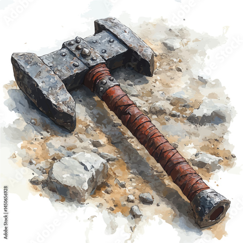 illustration of Flanged Mace From Eastern Europe, watercolor vector, isolated on a white background.