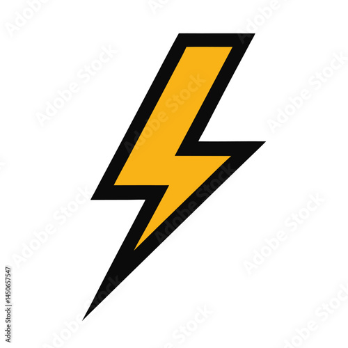 Yellow lightning bolt, black outline, graphic design, simple icon, electric power symbol, warning sign, energy symbol, flat design, minimalist illustration, high contrast, bold colors, vector graphic,
