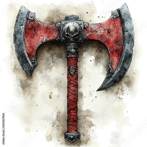illustration of Flanged Mace From Eastern Europe, watercolor vector, isolated on a white background.