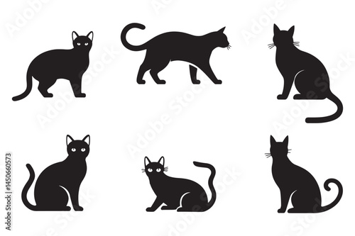 vector isolated silhouette cat set Silhouette of vector black cat