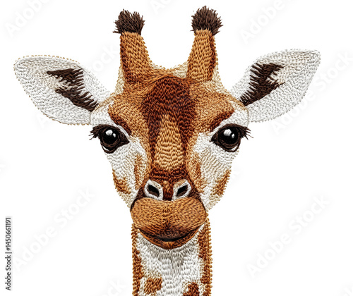 embroidered giraffe head with long ears and lashes isolated png transparent cutout