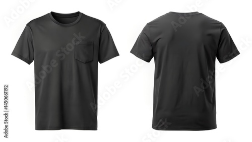 black pocket t shirt front and back on white background