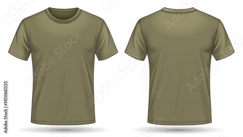 khaki tee template front and back on white background