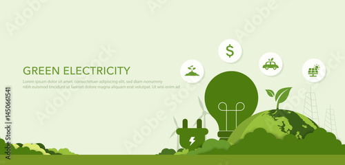 green energy electricity. Sustainable economic and green energy. Climate change and sustainability. Vector illustration.