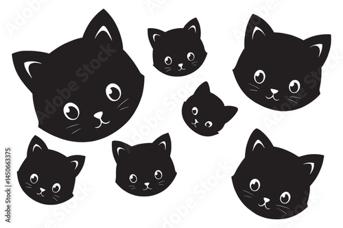 vector isolated silhouette cat set Silhouette of vector black cat