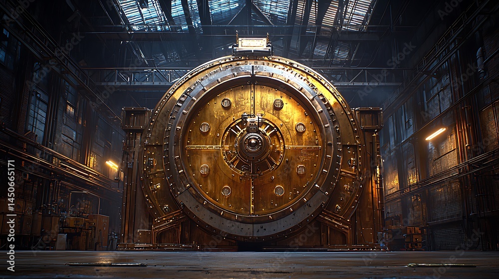 Fototapeta premium Massive vault door in industrial setting