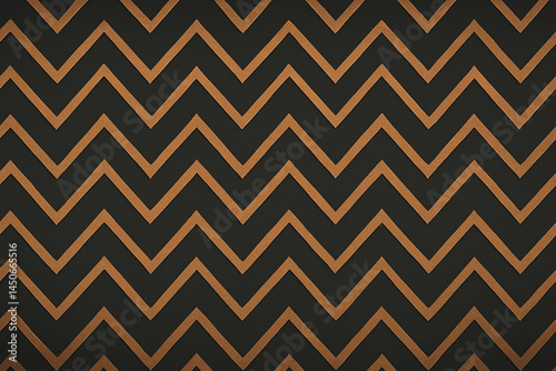 Metallic Art Deco chevron pattern, repeating zigzag lines in brushed copper on dark matte background