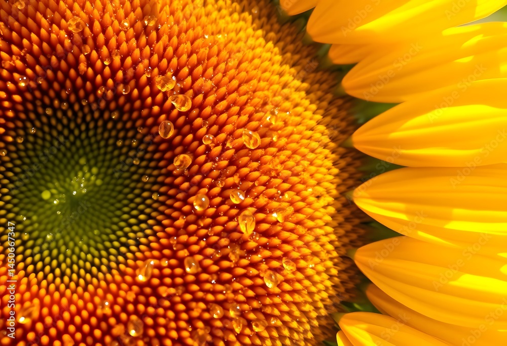 Golden Sunflower Radiance, A Captivating Close-up. Morning Sunlight Highlights Glistening Water Droplets. A Symbol Of Summer Beauty, Its Petals Unfold, Nature's Perfect Artwork. Golden Sunflower Radiance, A Captivating Close-up. Morning Sunlight Highlights Glistening Water Droplets. A Symbol Of Summer Beauty, Its Petals Unfold, Nature's Perfect Artwork.