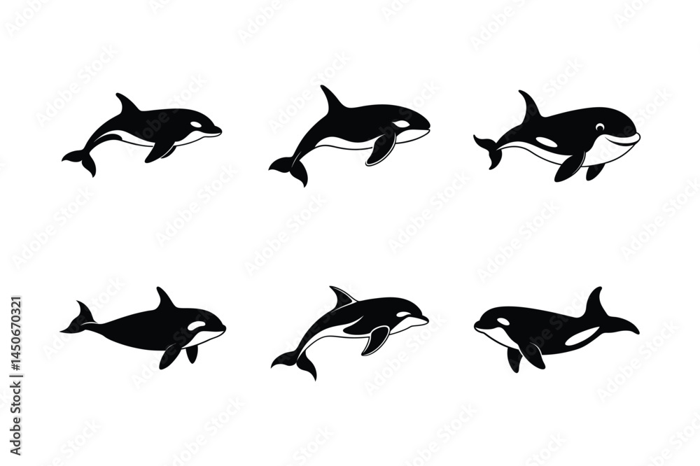 Fototapeta premium Orca whale silhouette vector bundle, Orca whale silhouette