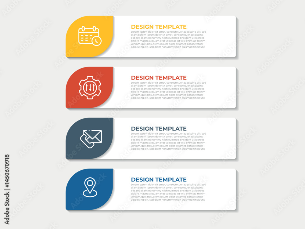 Vector infographic template with 3D paper label, integrated circles. Business concept with 4 options. For content, diagram, flowchart, steps, parts, timeline infographics, workflow, chart. Vector infographic template with 3D paper label, integrated circles. Business concept with 4 options. For content, diagram, flowchart, steps, parts, timeline infographics, workflow, chart.