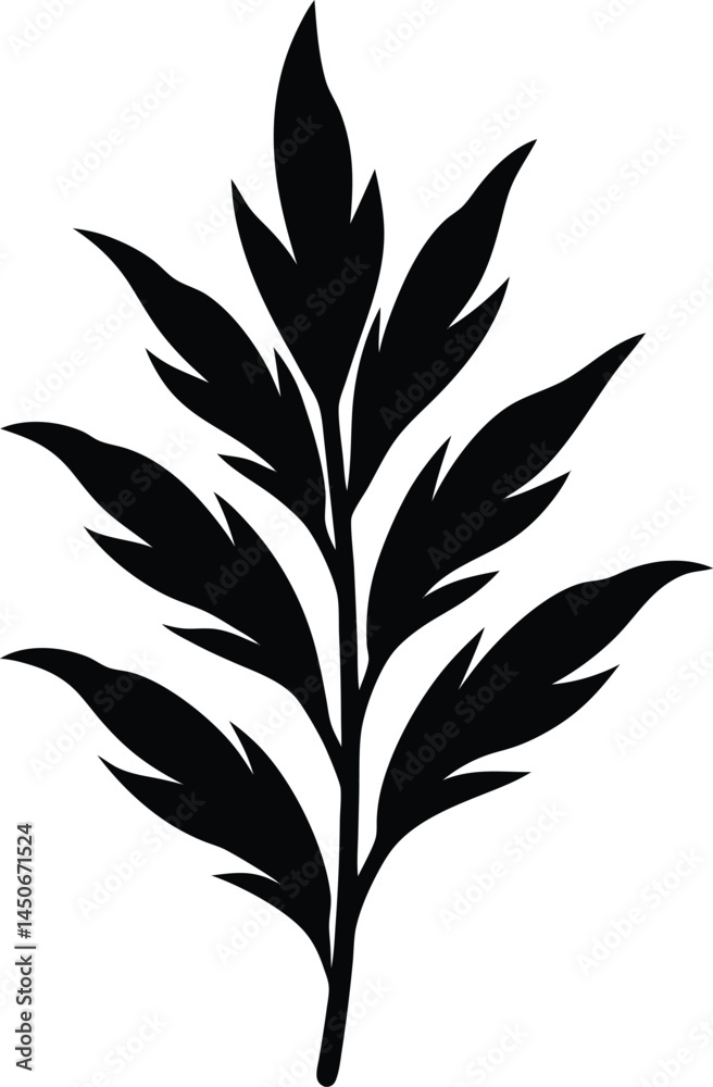Naklejka premium tarragon leaf silhouette vector on white 