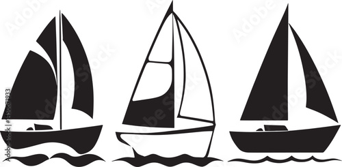 seamless pattern with sailing ships Silhouette Vector