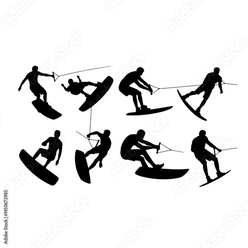 Silhouettes of wakeboarding Vectors