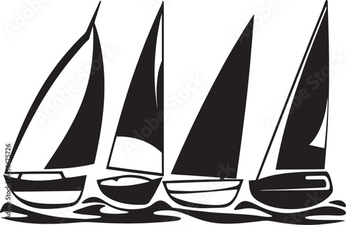 seamless pattern with sailing ships Silhouette Vector