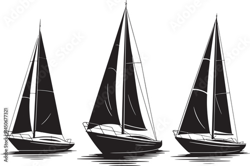 seamless pattern with sailing ships Silhouette Vector