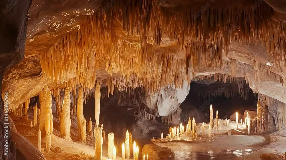 Cave interior stalactites stalagmites