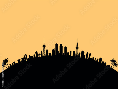 Tropical Cityscape Silhouette Vector Graphic