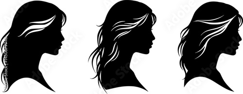 Beautiful silhouette cameo of a young woman's profile. Vector logo or icon