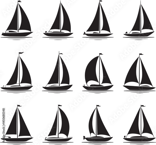 seamless pattern with sailing ships Silhouette Vector