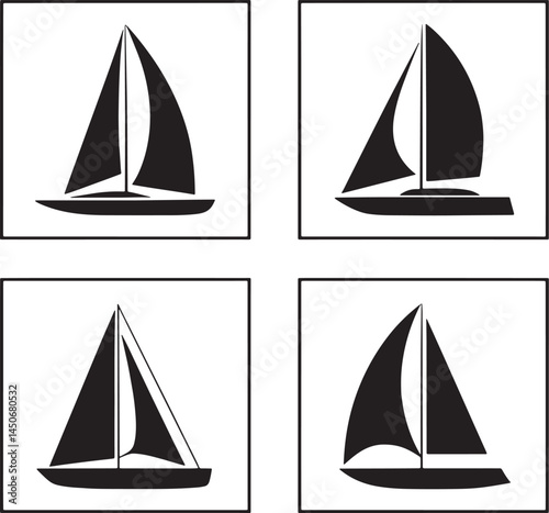 seamless pattern with sailing ships Silhouette Vector