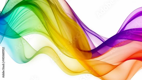 Vibrant rainbow waves flow gracefully across white background