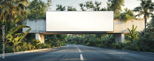 Blank billboard mockup on tropical road. Perfect for advertising.