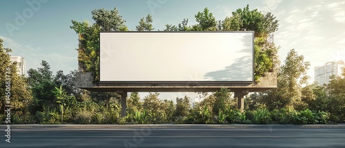 Blank billboard mockup in lush green landscape.  Perfect for advertising.