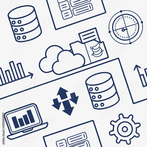Data Icon Pattern Vector with Blue and White Background
