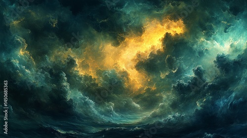 Wallpaper Mural Abstract Cosmic Cloudscape: Teal Green Gold Nebula Torontodigital.ca