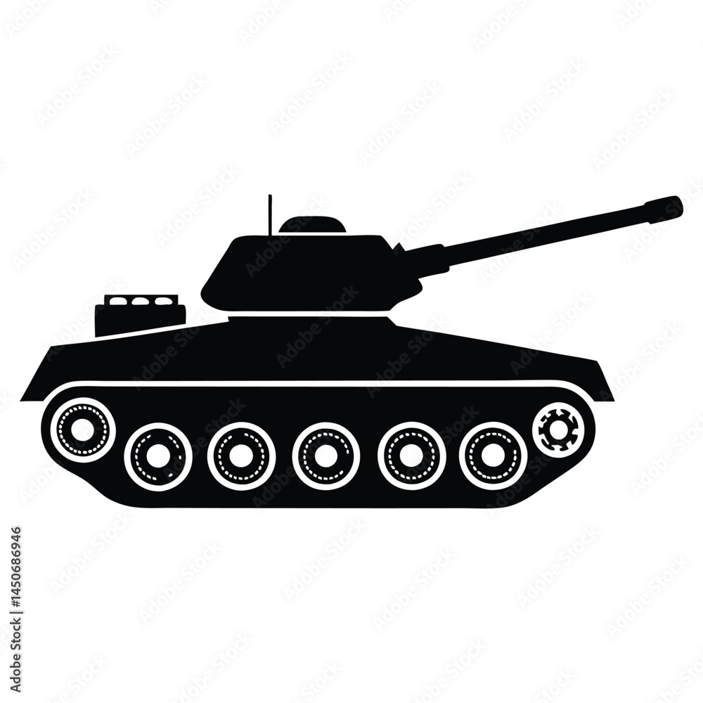 Fototapeta premium Military Tank silhouette vector illustration, Tank war, Tank war army silhouette vector, Military tank Vector