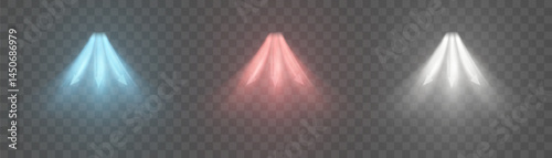 A set of glowing light streams simulating the dynamics of air flow and ventilation on a transparent background. The effect of directed beams of movement with soft dispersion of air flow.