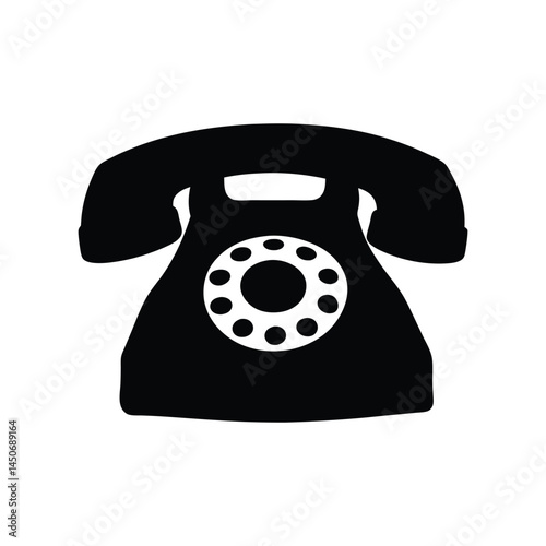 Vintage rotary telephone black silhouette icon, classic design, old telephone silhouette
