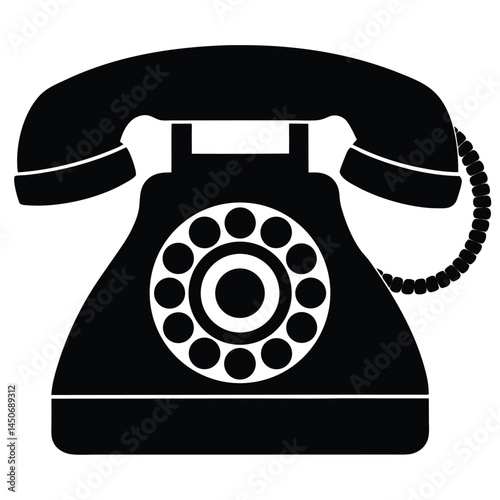 Vintage rotary telephone black silhouette icon, classic design, old telephone silhouette