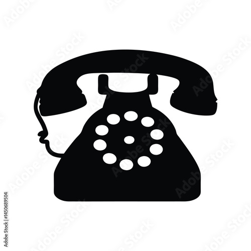 Vintage rotary telephone black silhouette icon, classic design, old telephone silhouette