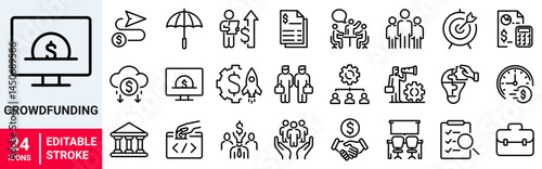 Crowdfunding web line icons. Fundraising, investment. Linear icon collection. Editable stroke. Vector illustration