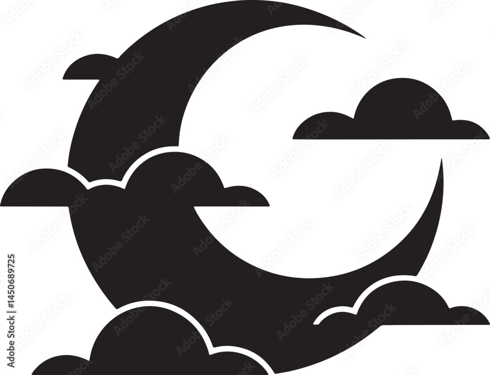 Fototapeta premium Minimalist Moon And Clouds Vector Illustration Black And White Concept Design
