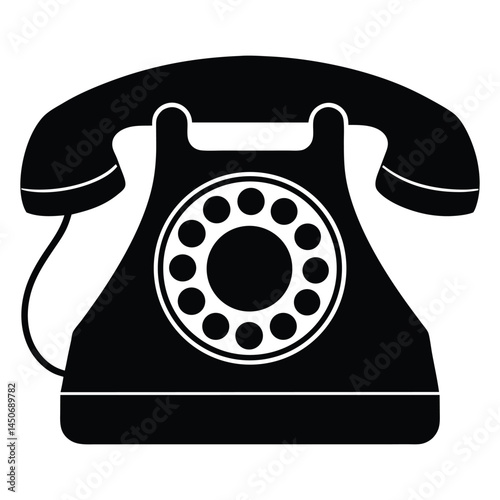 Vintage rotary telephone black silhouette icon, classic design, old telephone silhouette