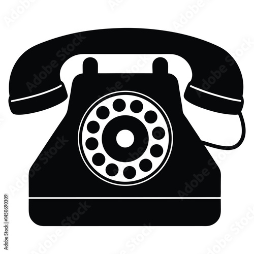 Vintage rotary telephone black silhouette icon, classic design, old telephone silhouette
