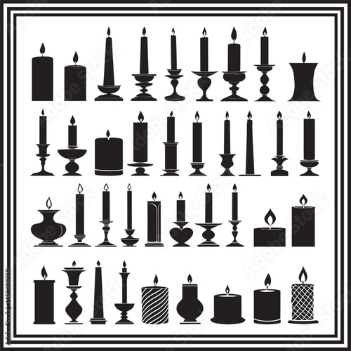Elegant Candle Silhouette Vector Set – Decorative Taper, Pillar, and Sculpted Candles with Unique Candle Holders