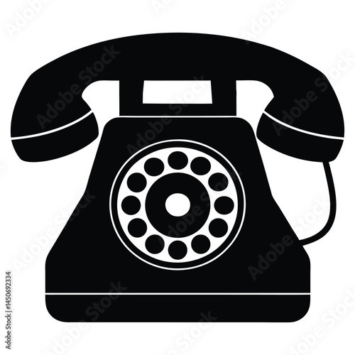 Vintage rotary telephone black silhouette icon, classic design, old telephone silhouette