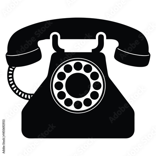 Vintage rotary telephone black silhouette icon, classic design, old telephone silhouette