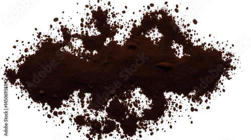 Photo of large amount of dark brown coffee grounds scattered isolated on transparent background.png