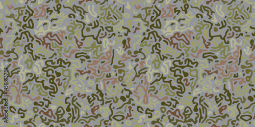 Seamless camouflage texture with organic crackle lines in earth tones. Ideal for military, fashion, backgrounds, textiles, and streetwear design.