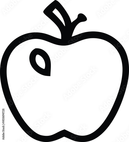 Simple Line Art Drawing of a Single Apple with a Bite