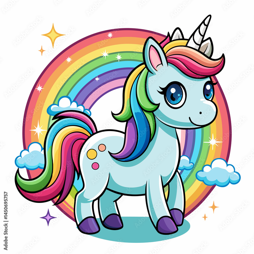 Naklejka premium Rainbow Unicorn photo illustration. unicorn cotoon for kids.