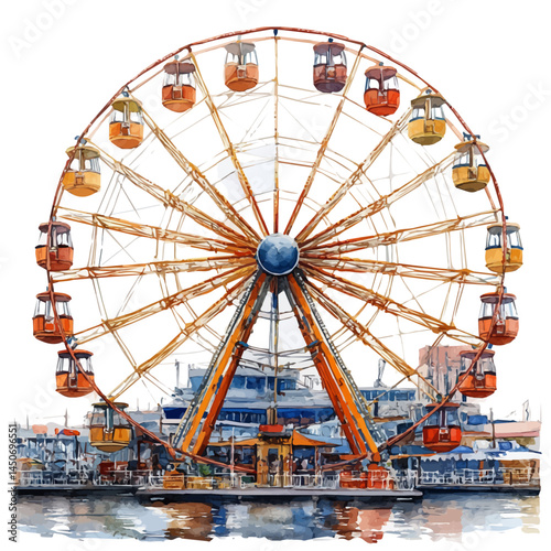 illustration of Ferris Wheel Model In Motion, watercolor vector, isolated on a white background.
