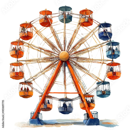 watercolor of Ferris Wheel Model In Motion, vector, isolated on a white background.