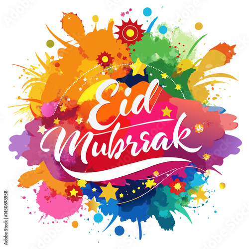 Eid Mubarak banner with vibrant watercolor splash
